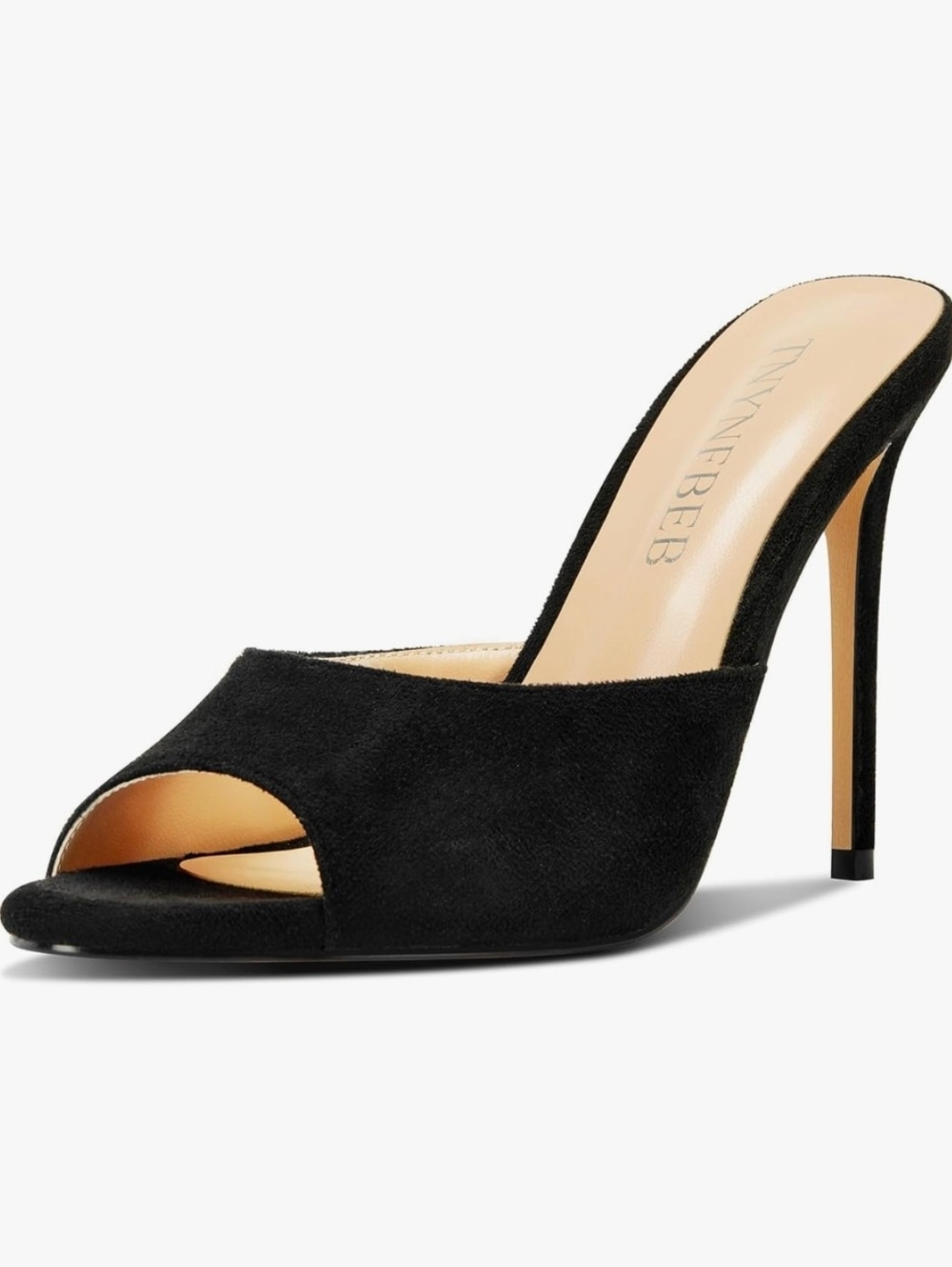 Black Suede Open-Toe Stiletto Mule 3.9 Inch Heels Women's Size 13